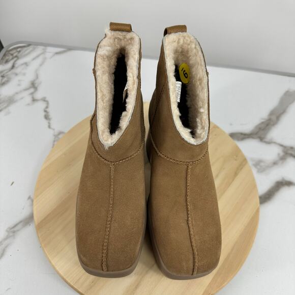 UGG New Heights Platform Mini Boot Womens 9 Hickory Chunky Y2K Style Shearling - Picture 4 of 10